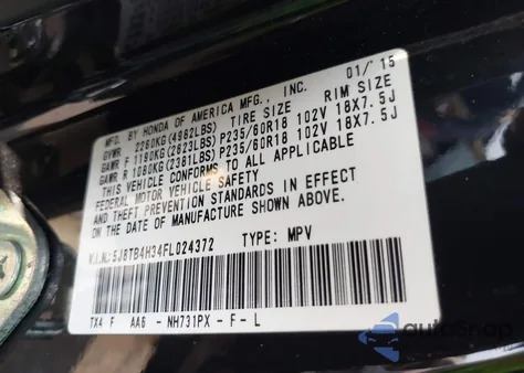 2015 Acura Rdx z USA, uszkodzony, nr VIN 5J8TB4H34FL024372